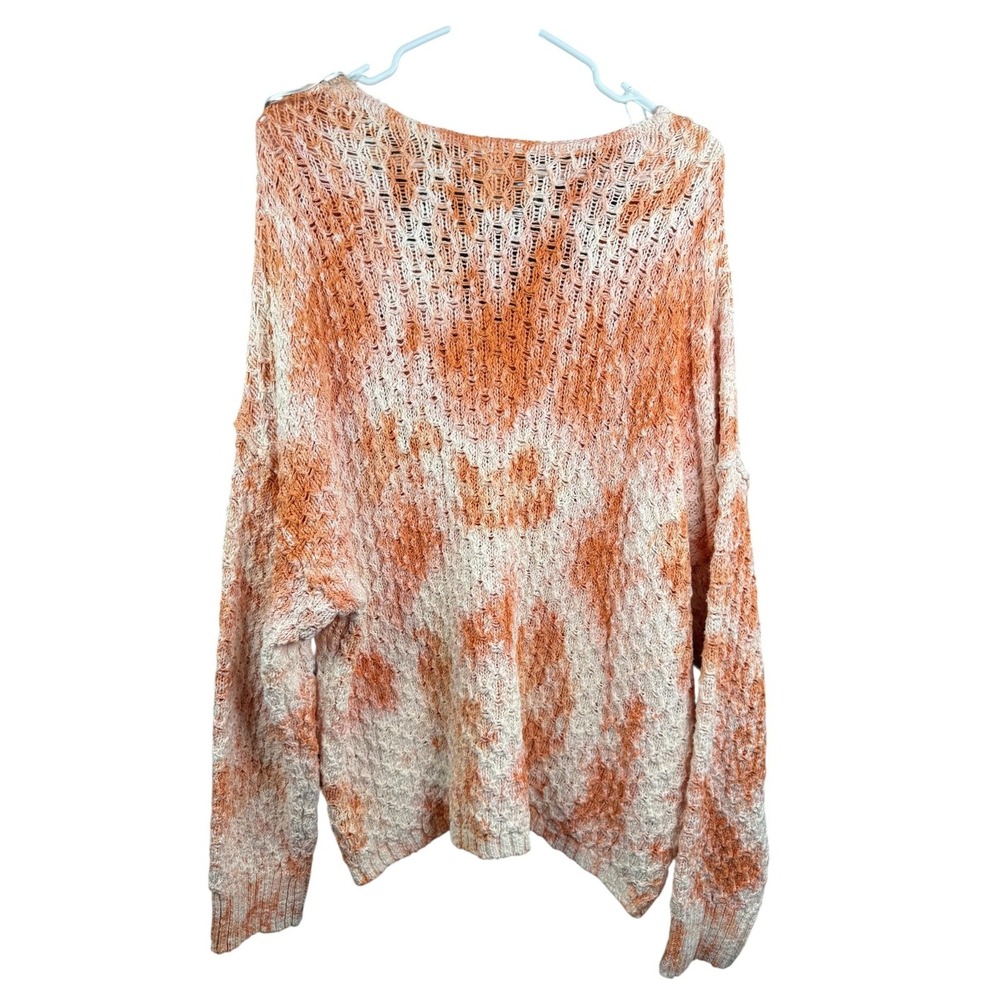 Pilcro Sweater Womens XL Orange White V Neck Open Knit Tie Dye Pullover Top - Picture 5 of 7